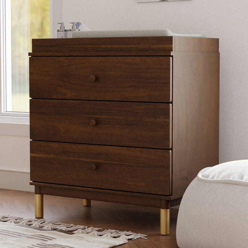 Gelato Natural Walnut 3-Drawer Dresser with Gold Accents