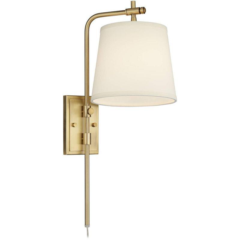 Barnes and Ivy Seline Modern Wall Lamp with Dimmer Warm Gold Metal Plug-in 7" Light Fixture Adjustable Off White Shade for Bedroom Living Room House
