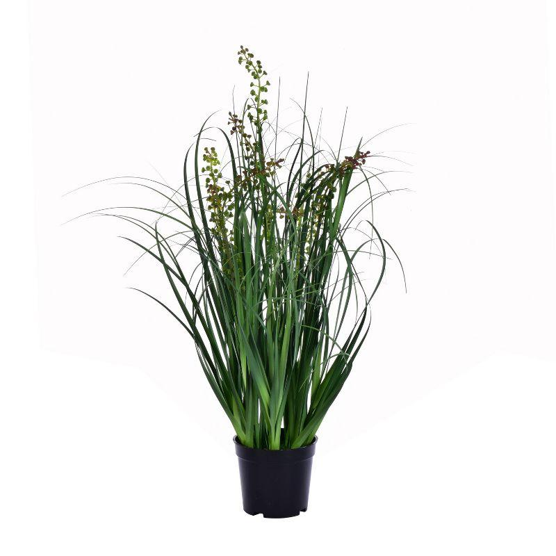 Sleek Summer 24" Artificial Sheep's Grass in Modern Black Pot