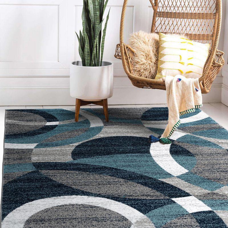 World Rug Gallery Geometric Circles Blue 5'3" x 7'3" Area Rug
