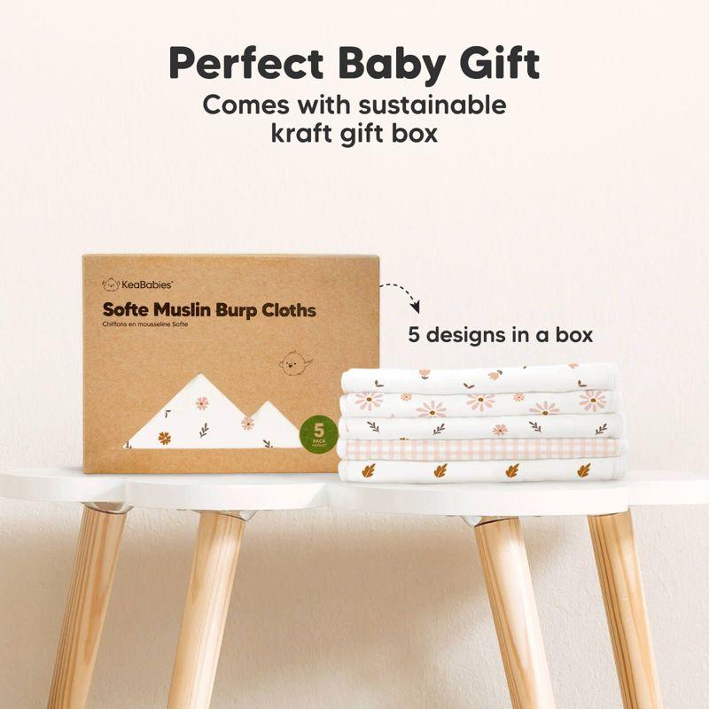 KeaBabies 5pk Organic Softe Muslin Burp Cloths for Baby Girls and Boys, Large Absorbent Burping Cloths for Babies, Baby Burp Clothes (Petals)