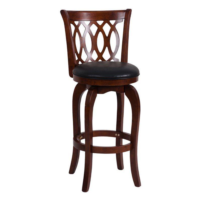 Black Faux Leather and Wood Swivel Bar Stool