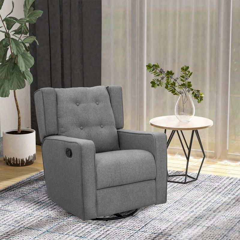 HOMCOM Wingback Recliner Chair Manual Rocking Sofa 360° Swivel Glider with Button Tufted, Padded Seat, Home Theater Seating for Living Room, Gray