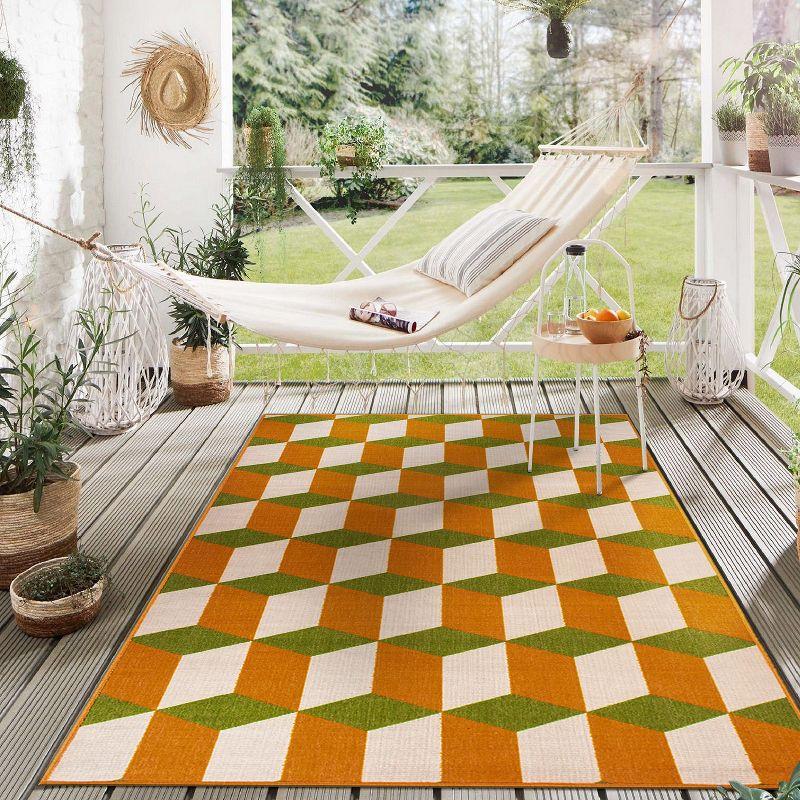 World Rug Gallery Contemporary Geometric Flatweave Indoor/Outdoor Area Rug - ORANGE 5' X 7':  Quick Dry,  UV Resistant