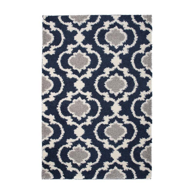 World Rug Gallery Cozy Moroccan Trellis Shag Area Rug - Navy 6'6" x 9'