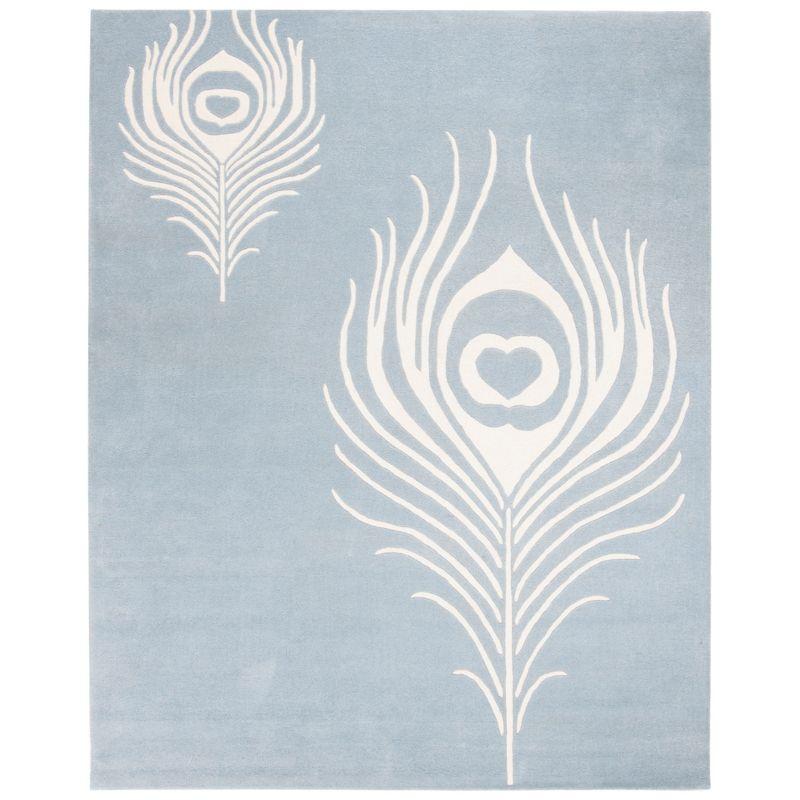 Handmade Light Blue and Ivory Wool Tufted Area Rug