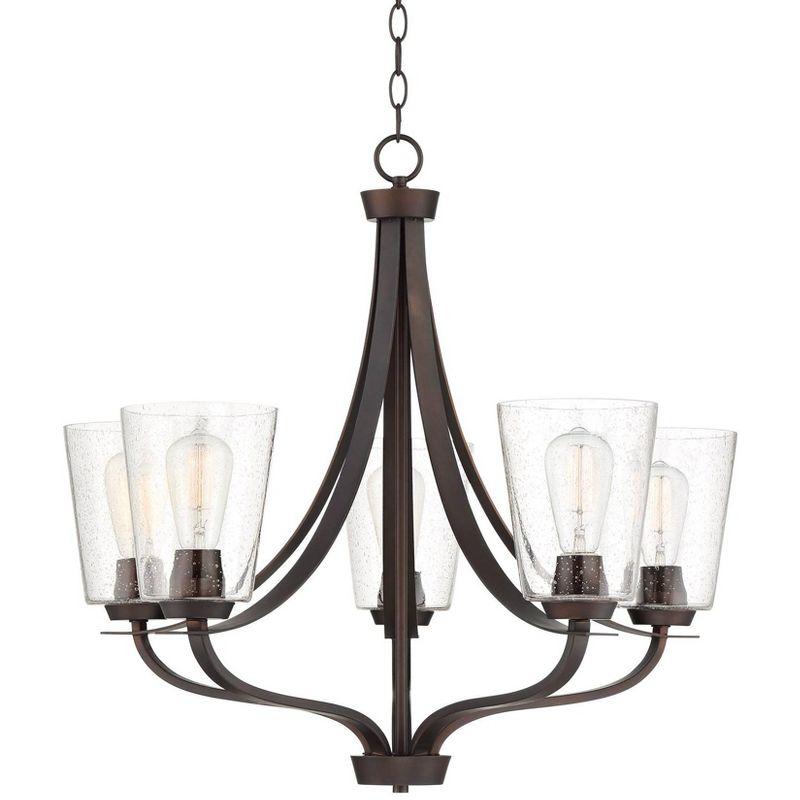 Merriman Bronze 28" Pendant Chandelier with Clear Seeded Glass Shades