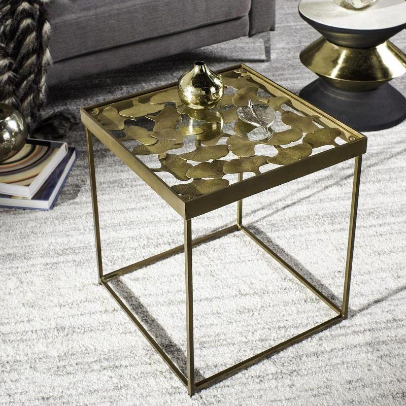 Antique Brass and Glass Leaf Square Side Table