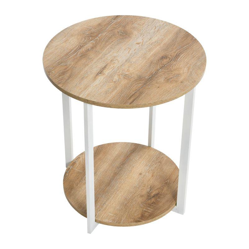 Household Essentials Jamestown Round End Table Brown/White: Modern Minimalist, Iron Frame, Particle Board Top