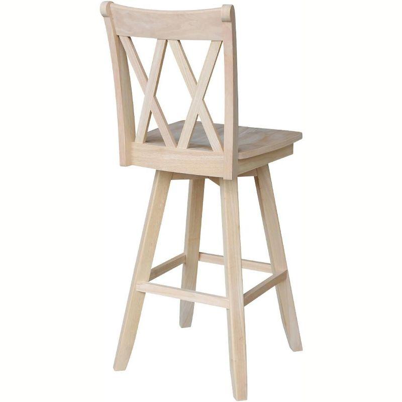 Brown Wood Swivel Bar Height Stool with Double X Back