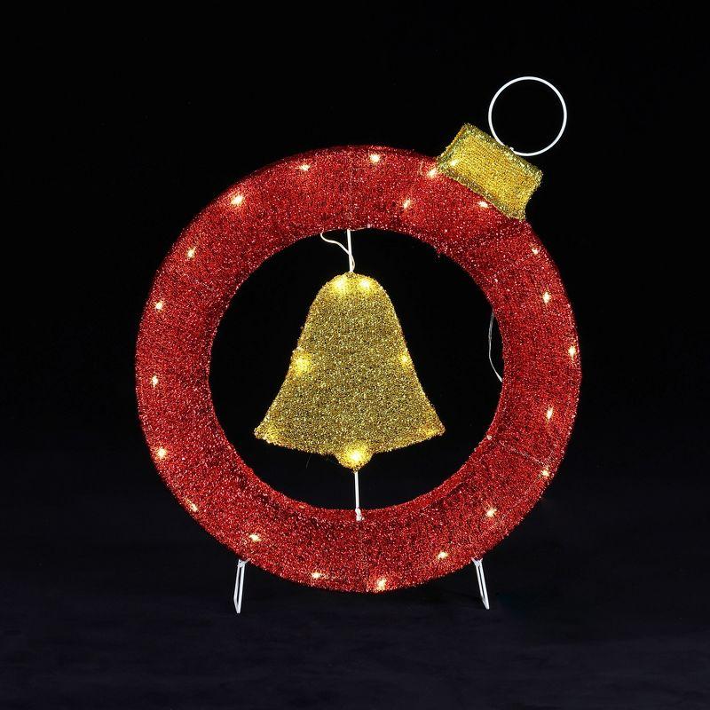 1.9Ft Red and Gold Ornament Bell Wreath with Lights