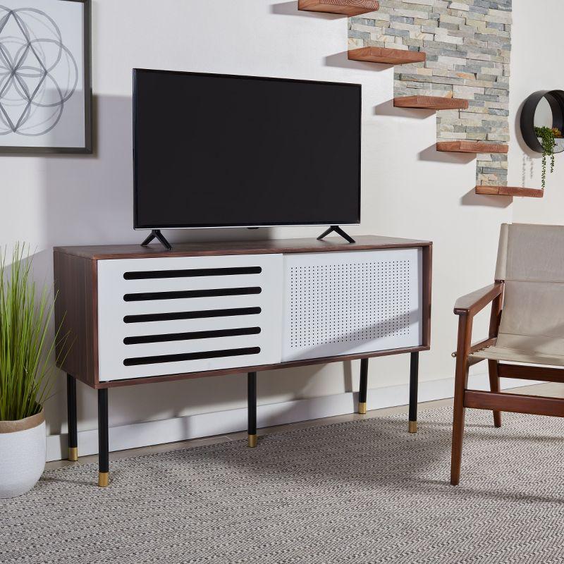 Shiloh Media Stand - White/Walnut - Safavieh