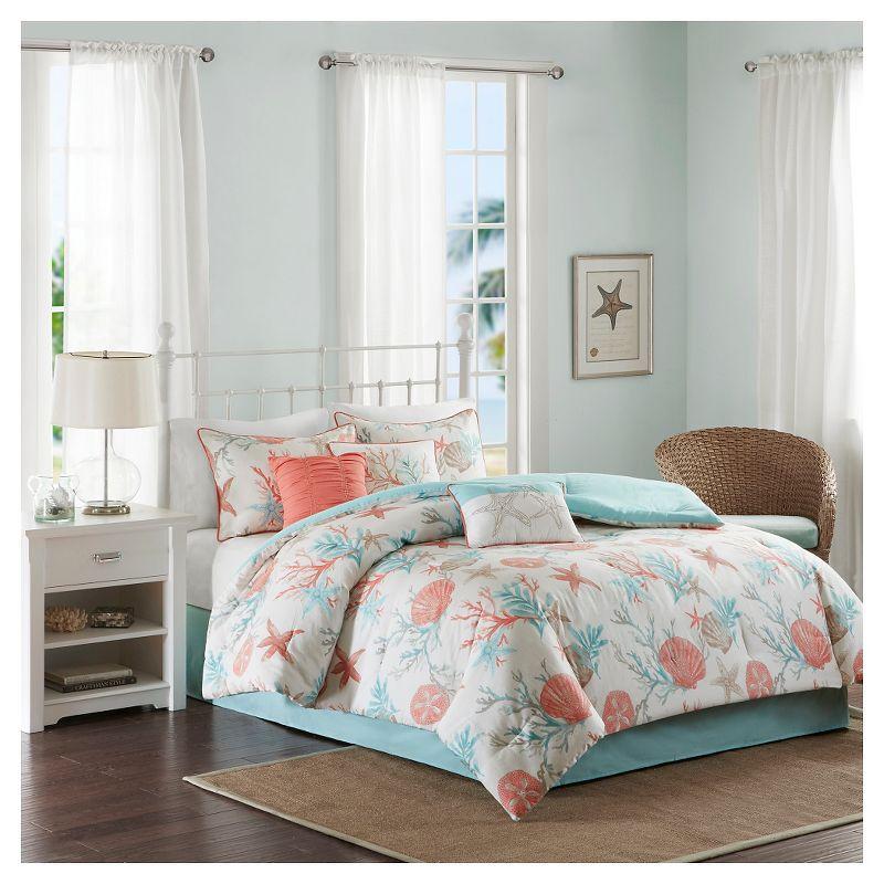 California King Coral Cotton Coastal Comforter Set