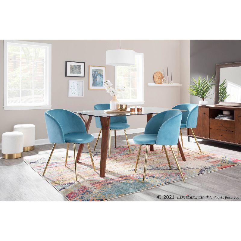 Set of 2 Fran Contemporary Dining Chairs Steel/Velvet Gold/Light Blue - LumiSource: Padded Bucket Seat, Metal Legs