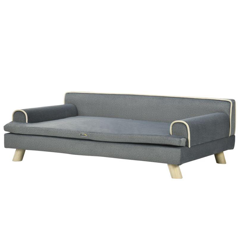 PawHut Soft Foam Large Dog Couch for a Fancy Dog Bed, Spongy Dog Sofa Bed, Washable Cover, Elevated Dog Bed, Gray