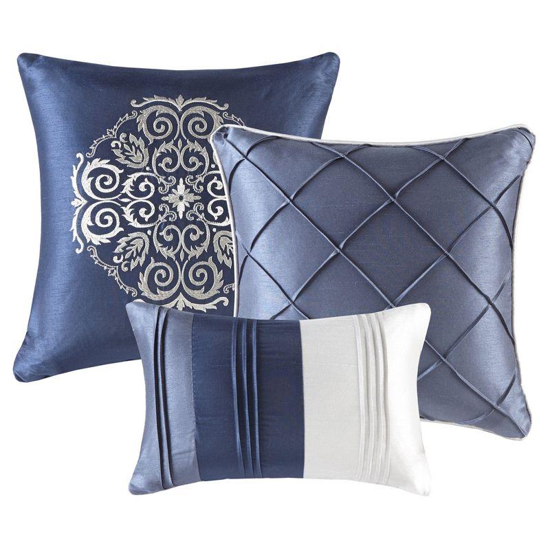 Navy Microfiber 7-Piece Queen Comforter Set with Decorative Pillows