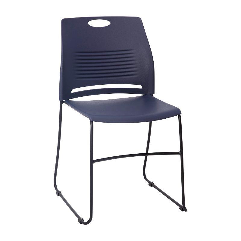 Navy Armless Plastic Stacking Reception Chair with Steel Base