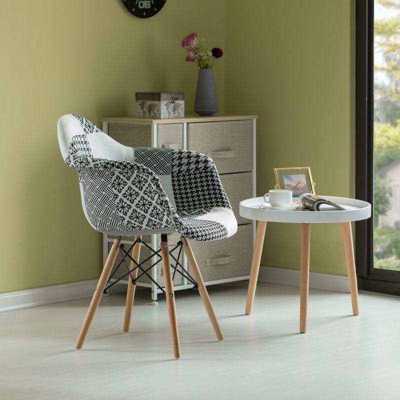 Mid-Century Modern Black and White Fabric Armchair with Beech Legs