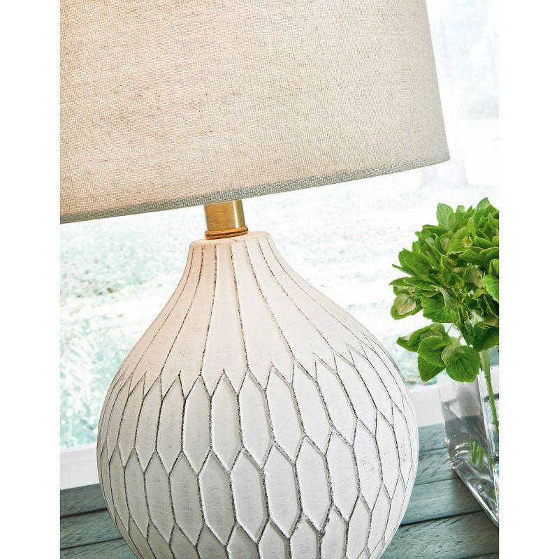 Wardmont Ceramic Table Lamp White - Signature Design by Ashley: Antique Finish, Drum Shade, UL Listed