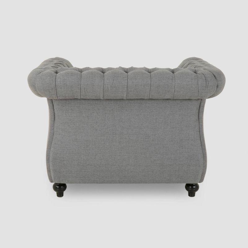 Elegant Dark Gray Velvet Chesterfield Club Chair with Nailhead Accents