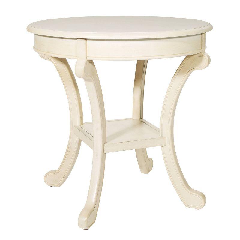 Vermont Accent Table Antique Beige - OSP Home Furnishings: Round Pedestal, Mid-Century Modern Design
