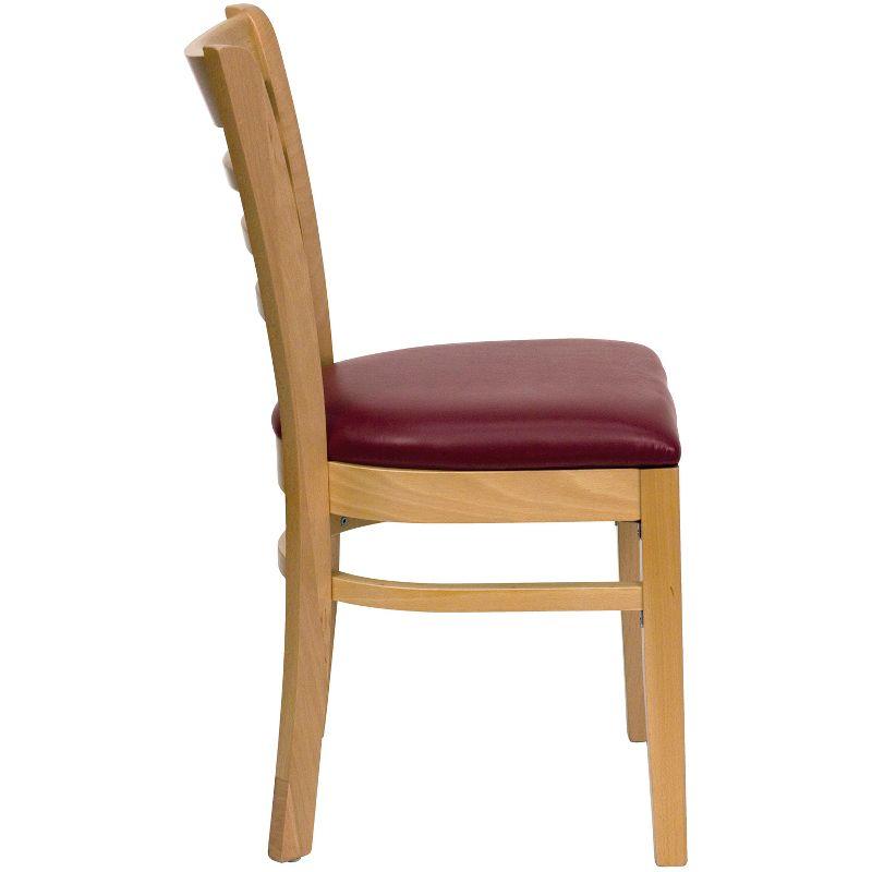 High Ladderback Natural Wood Side Chair with Burgundy Vinyl Seat