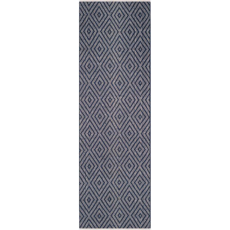 Navy and Ivory Cotton Flat Woven Reversible Rug