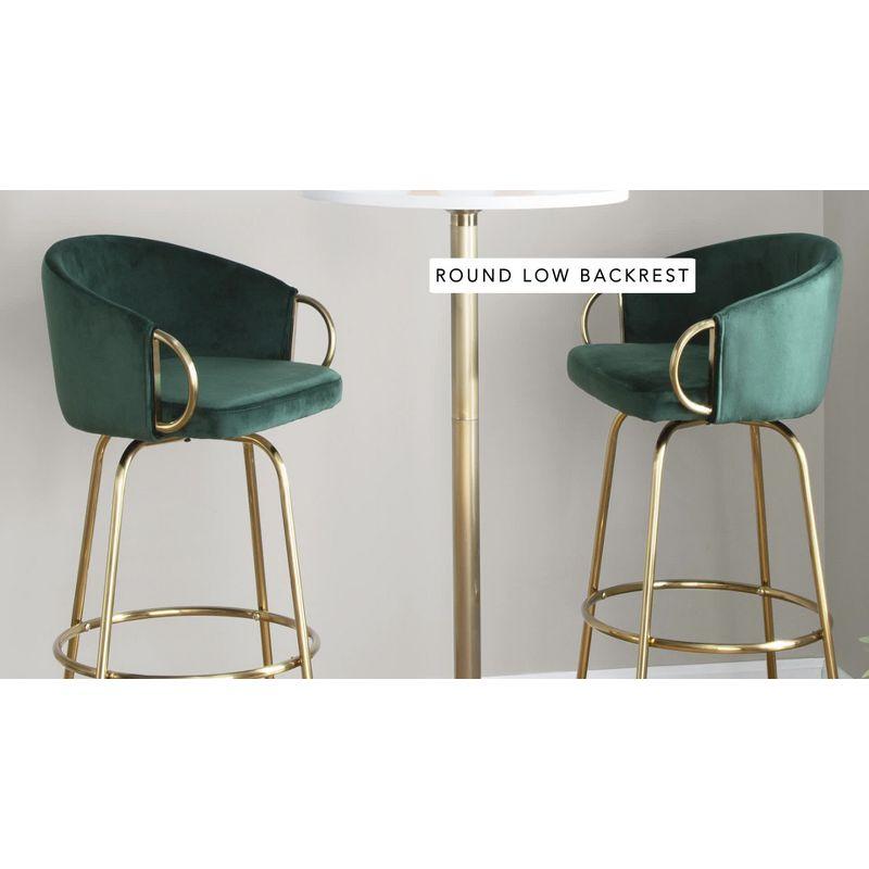 Emerald Green Velvet and Black Metal Adjustable Swivel Barstool Set