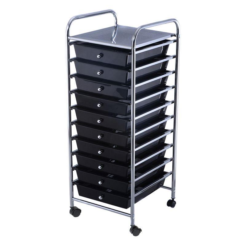 Black 10-Drawer Rolling Storage Cart with Chrome Frame