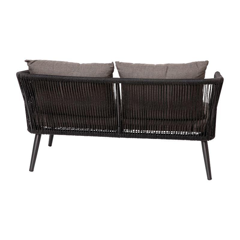 Flash Furniture Kierra Black All-Weather 4-Piece Woven Conversation Set with Gray Zippered Removable Cushions & Metal Coffee Table