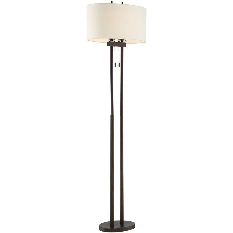 Franklin Iron Works Roscoe Modern Floor Lamp Standing 62" Tall Oil Rubbed Bronze Twin Pole White Drum Shade for Living Room Bedroom Office House Home