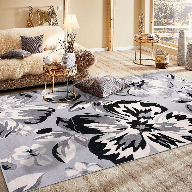 World Rug Gallery Modern Floral Design Gray 7'6" x 9'5" Area Rug