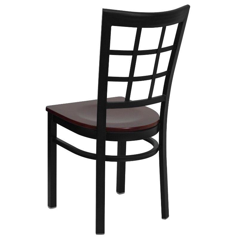 Elegant Window Back Steel Side Chair with Mahogany Wood Seat