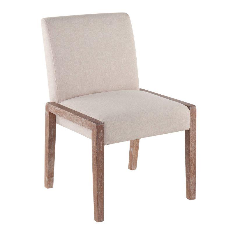 Set of 2 Beige Upholstered Dining Chairs with White Washed Wood Frame