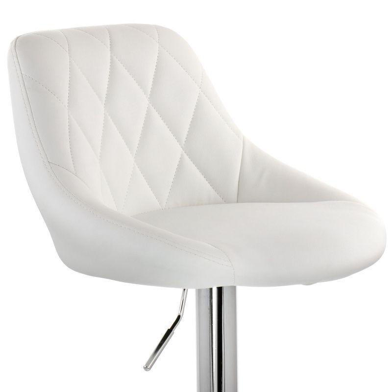 Elama 2 Piece Diamond Stitched Faux Leather Bar Stool in White with Chrome Base  and Adjustable Height