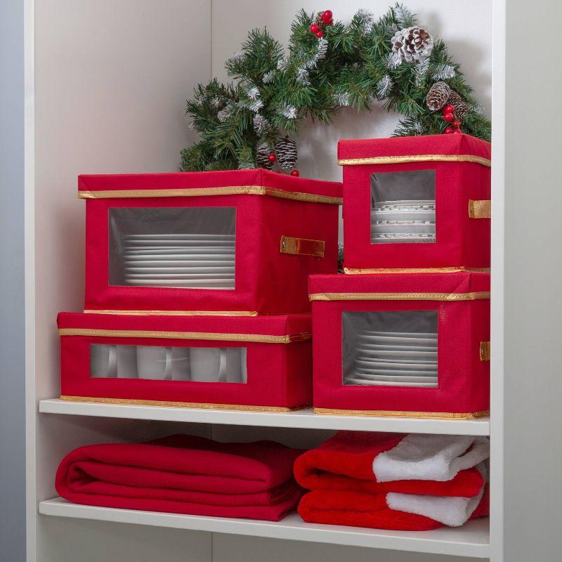 Red Fabric Collapsible Christmas Mug Storage Box with Lid