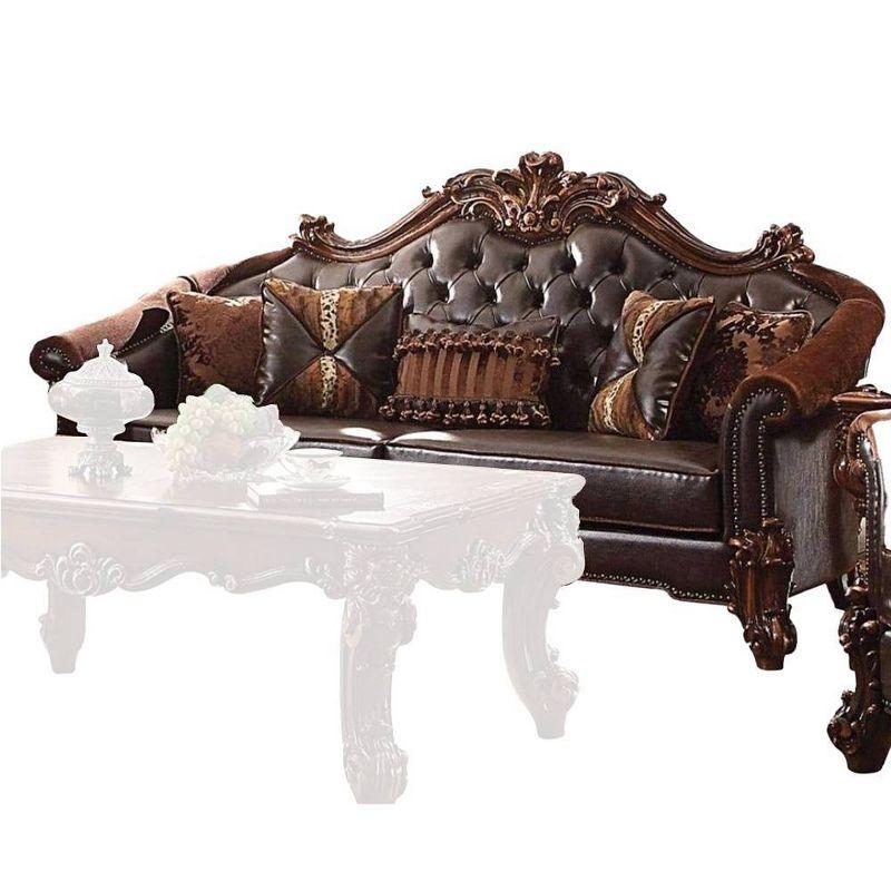 96" Vendome PU Sofa Cherry - Acme Furniture: Traditional Crescent, Nailhead Trim, Includes 3 Pillows