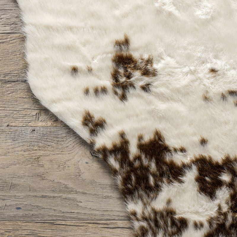 Nuloom Marcia SpinClean Machine Washable Faux Cowhide Area Rug, Shaped 3' 10" x 5', Brown