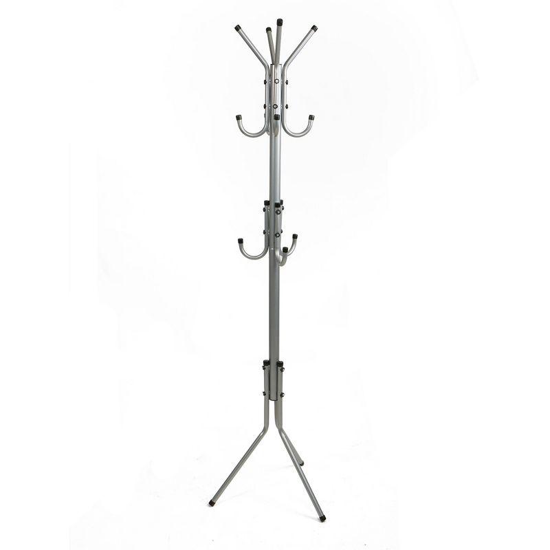 Silver 67" Metal Coat Rack with Umbrella Stand