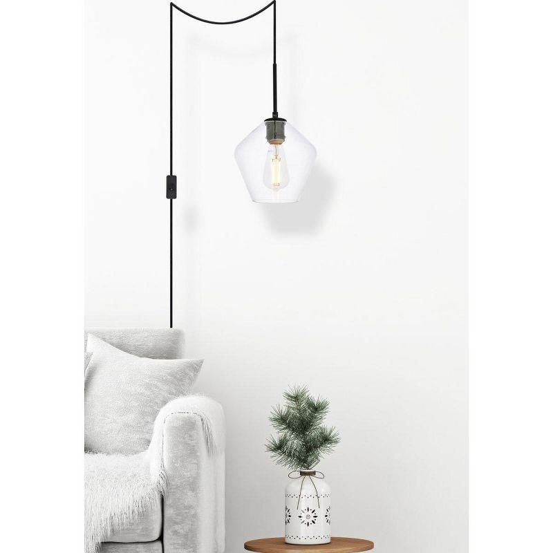 Elegant Lighting Gene 1 light Black and Clear glass plug-in pendant