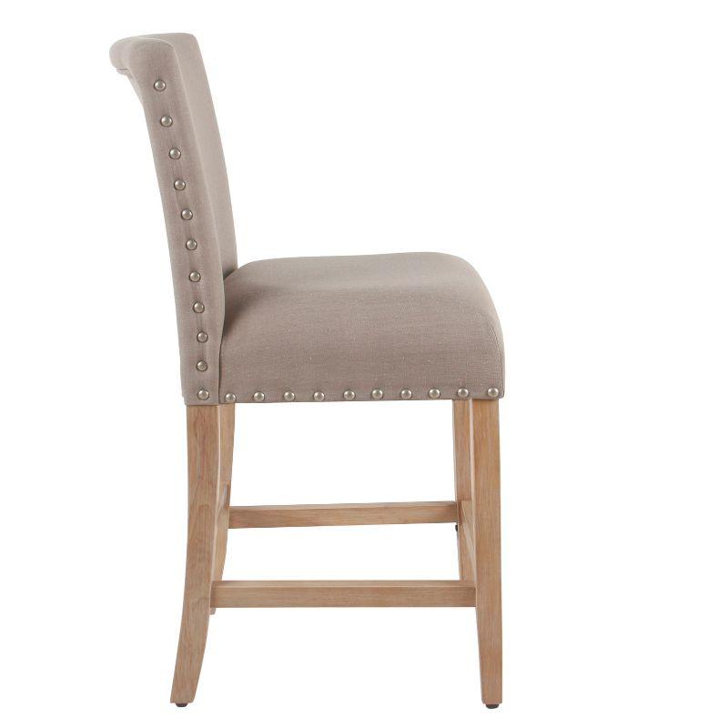 Tan Upholstered 24" Counter Height Barstool with Nailhead Trim