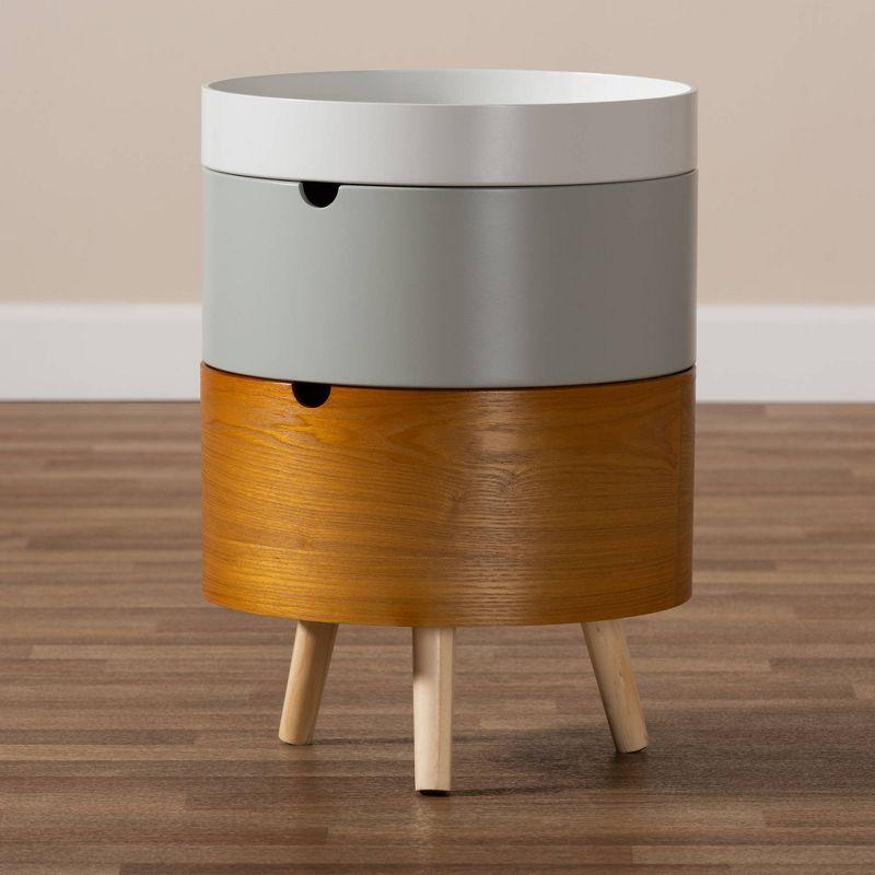 3 Tier Elison Wood Nightstand White - Baxton Studio: Mid-Century Modern Bedside Table with Storage & Removable Tray