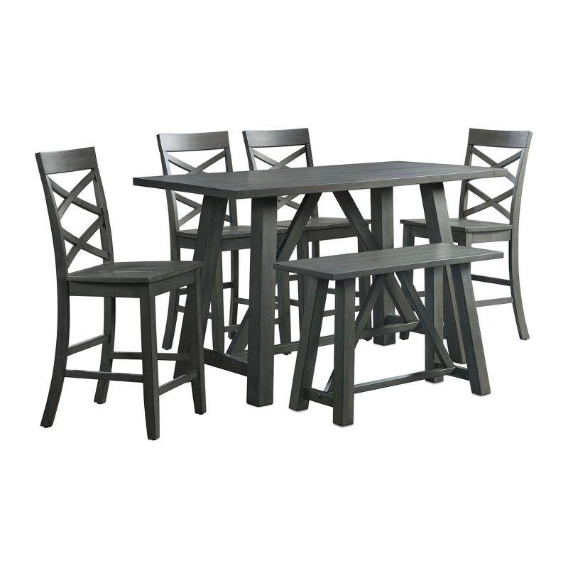 Rustic Gray 6PC Counter Height Farmhouse Dining Set with Bench