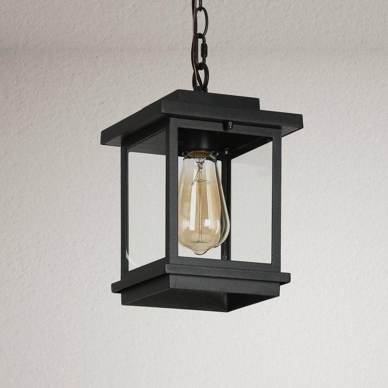 LNC 8" Square Cage Modern Outdoor Pendant Lamp Matte Black: Weather-Resistant, Glass Shade, E26