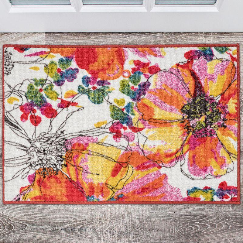 World Rug Gallery Modern Bright Flowers Non-Slip Area Rug