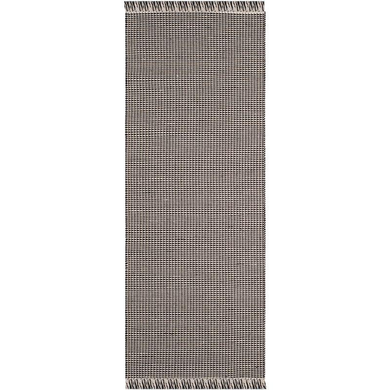 Ivory and Black Cotton Flat Woven Handmade Runner Rug 2'3" x 14'