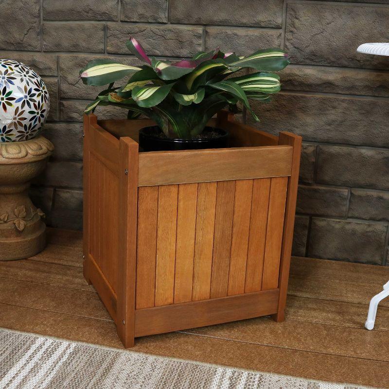 Sunnydaze Outside Meranti Wood Outdoor Planter Box with Teak Oil Finish for Garden, Porch and Patio  - 16" Square