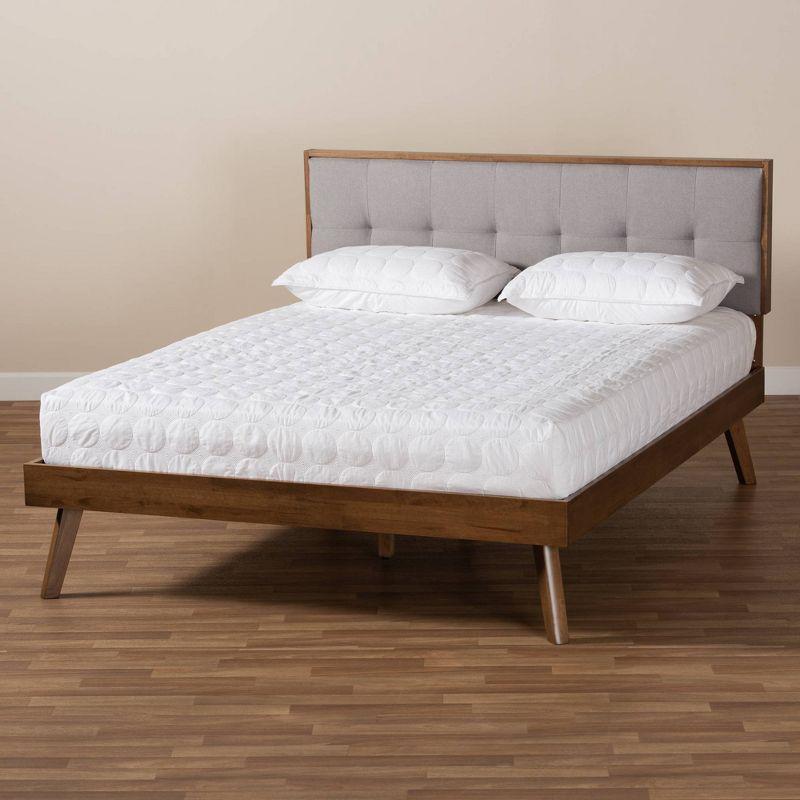 Elegant Full-Size Walnut & Light Grey Tufted Upholstered Bed