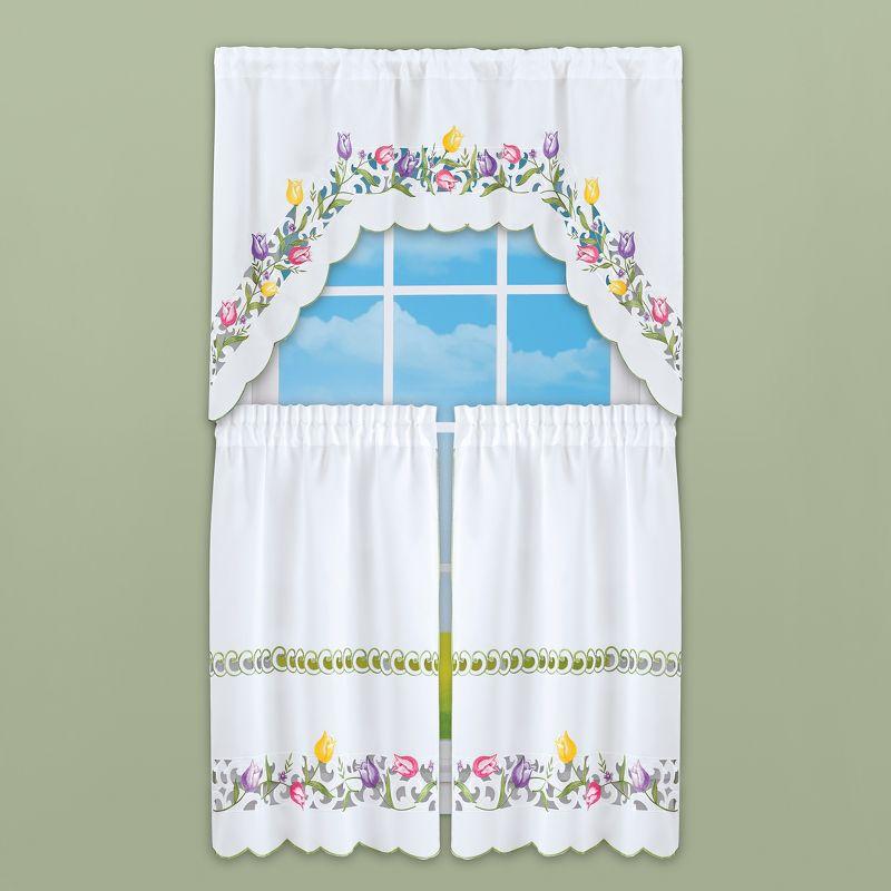 Collections Etc Embroidered Tulips Café Kitchen Curtains 36"L Tiers