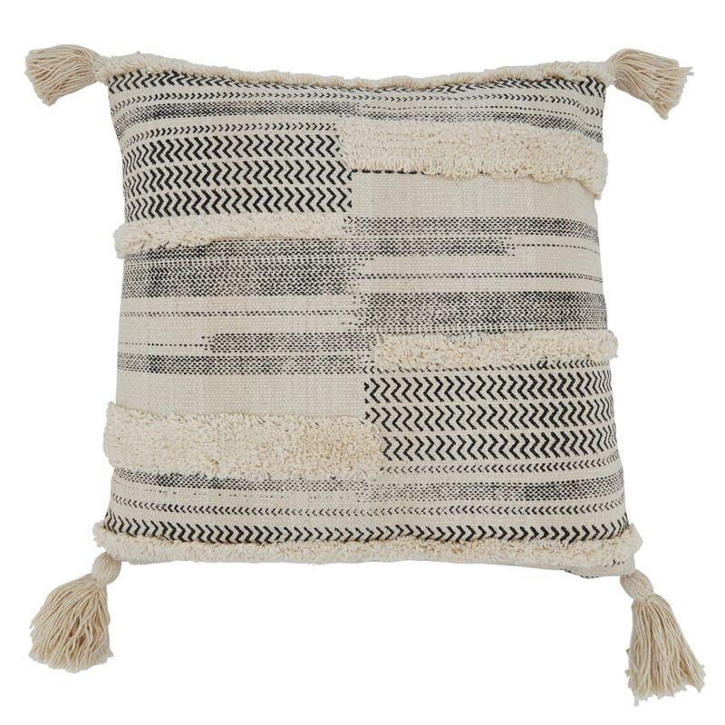 Saro Lifestyle Tufted Block Print Pillow - Down Filled, 20" Square, Natural